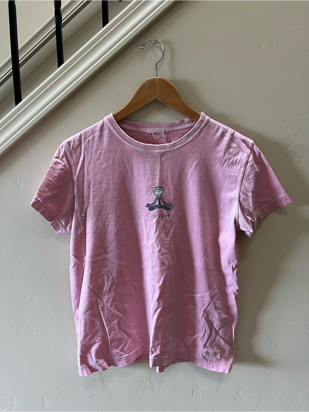Life Is Good Pink Short Sleeve Crewneck Tee with Small Center Graphic